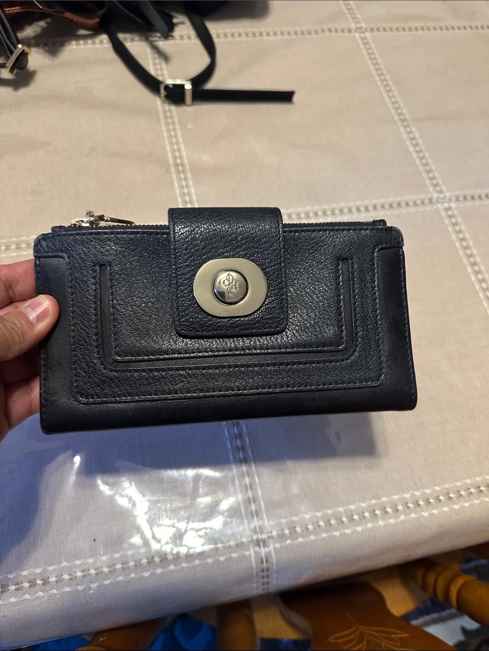 Cole Haan Black Leather Wallet with Silver Turn-Lock Accent